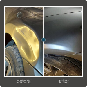 Deep dent? See how expert PDR restores your front fender flawlessly. Front fender deep dent before and after paintless dent removal in New York City