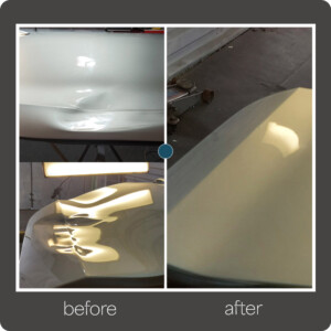 See the transformation — expert repair of a large door dent. Car door large dent before and after paintless dent removal in Brooklyn, New York